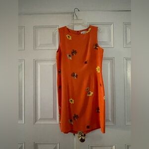 Casual Corner Orange Dress with Yellow Floral Accents